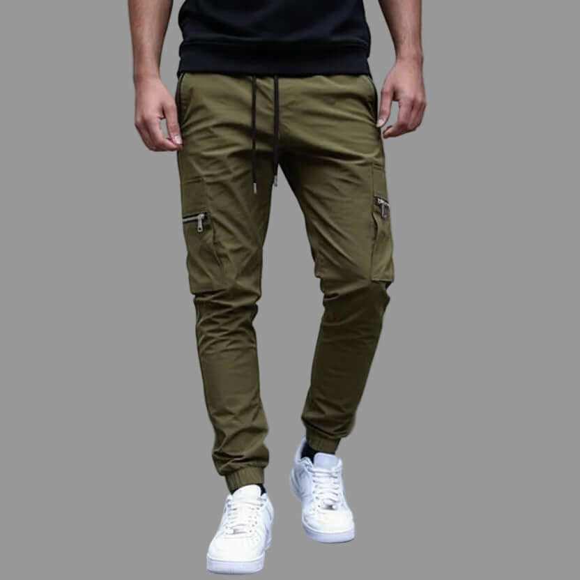 Men wearing GolfThing Hybrid Utility joggers with multiple zip pockets in various outdoor and casual settings showcasing golf joggers versatility