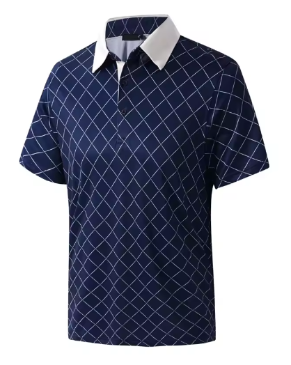 GolfThing Print Pattern Golf Polo Shirt - White Red Navy