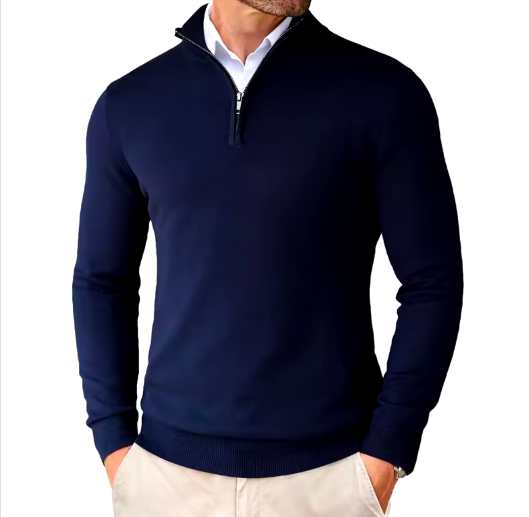Mens Quarter Zip Jumper Heritage Slim Fit Pullover Navy – GolfThing