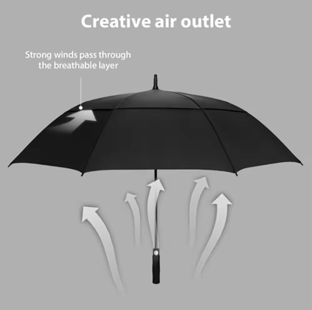 GolfThing Black Windroof Dual Canopy Umbrella (132cm Diametre)