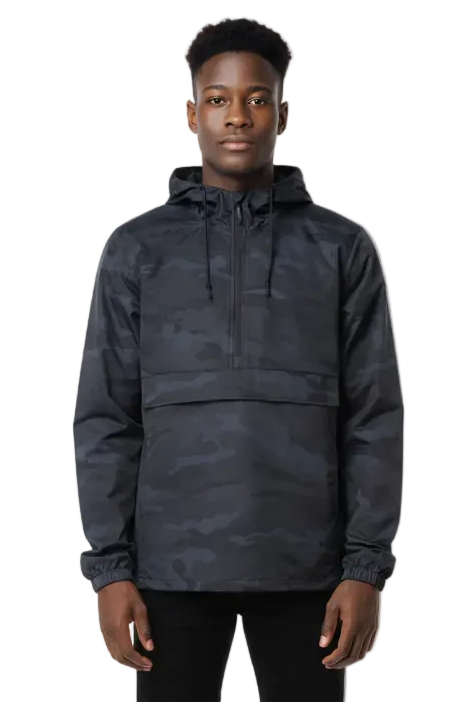 Black camo GolfThing water-resistant golf windbreaker half zip jacket with hood and nylon fabric