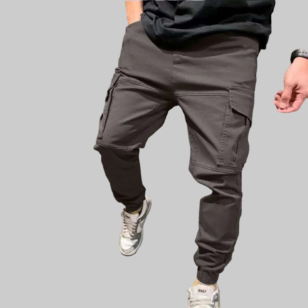 Men wearing GolfThing cuffed cargo trousers in casual street style settings