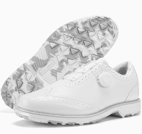 GolfThing Classic Brogue spikeless golf shoes with laceless dial closure and leather upper