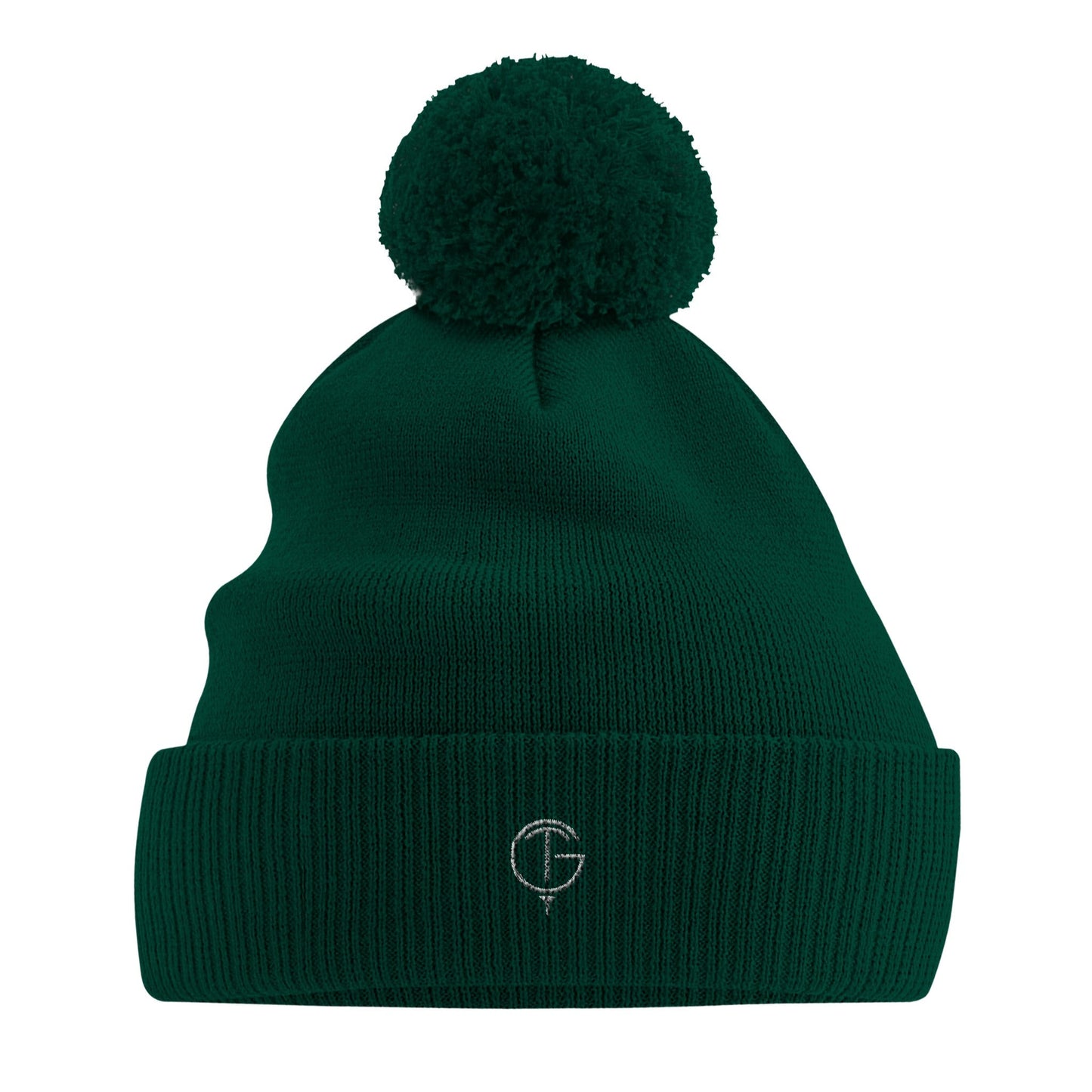 GofThing eco-friendly bobble hat in bottle green made from organic cotton with ribbed cuff and pom pom detail