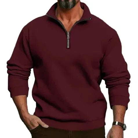 White GolfThing mid-season comfort quarter-zip golf sweater with mockneck collar for transitional weather