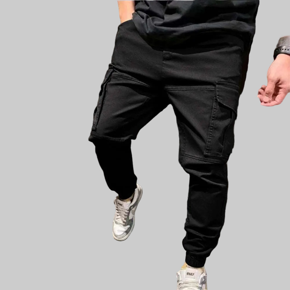 GolfThing Cuffed Cargo Trousers in gray with cuffed ankles and cargo pockets, men's casual streetwear pants