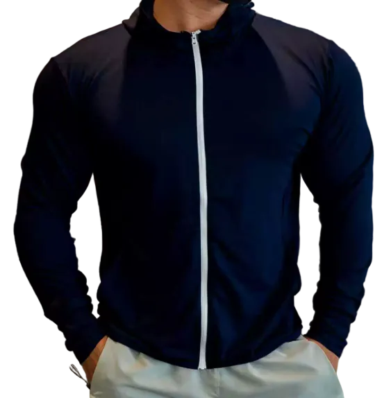 Lightweight hooded golf jacket with full zipper and UV protection for active wear