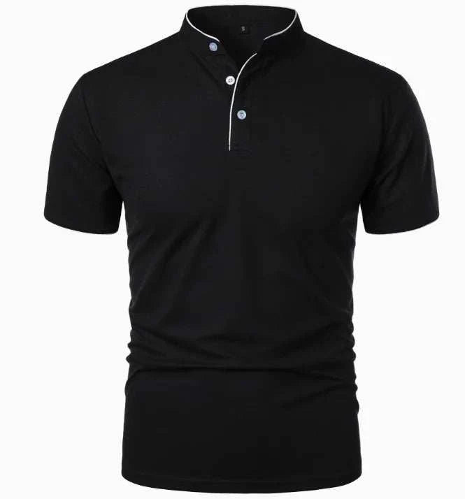 Black GolfThing stand-up collar golf polo shirt for men