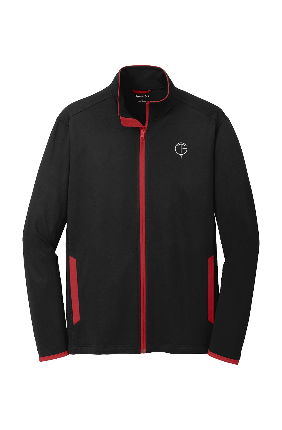 GolfThing Moisture Wick golf jacket in black and red with moisture-wicking fabric and full zip design