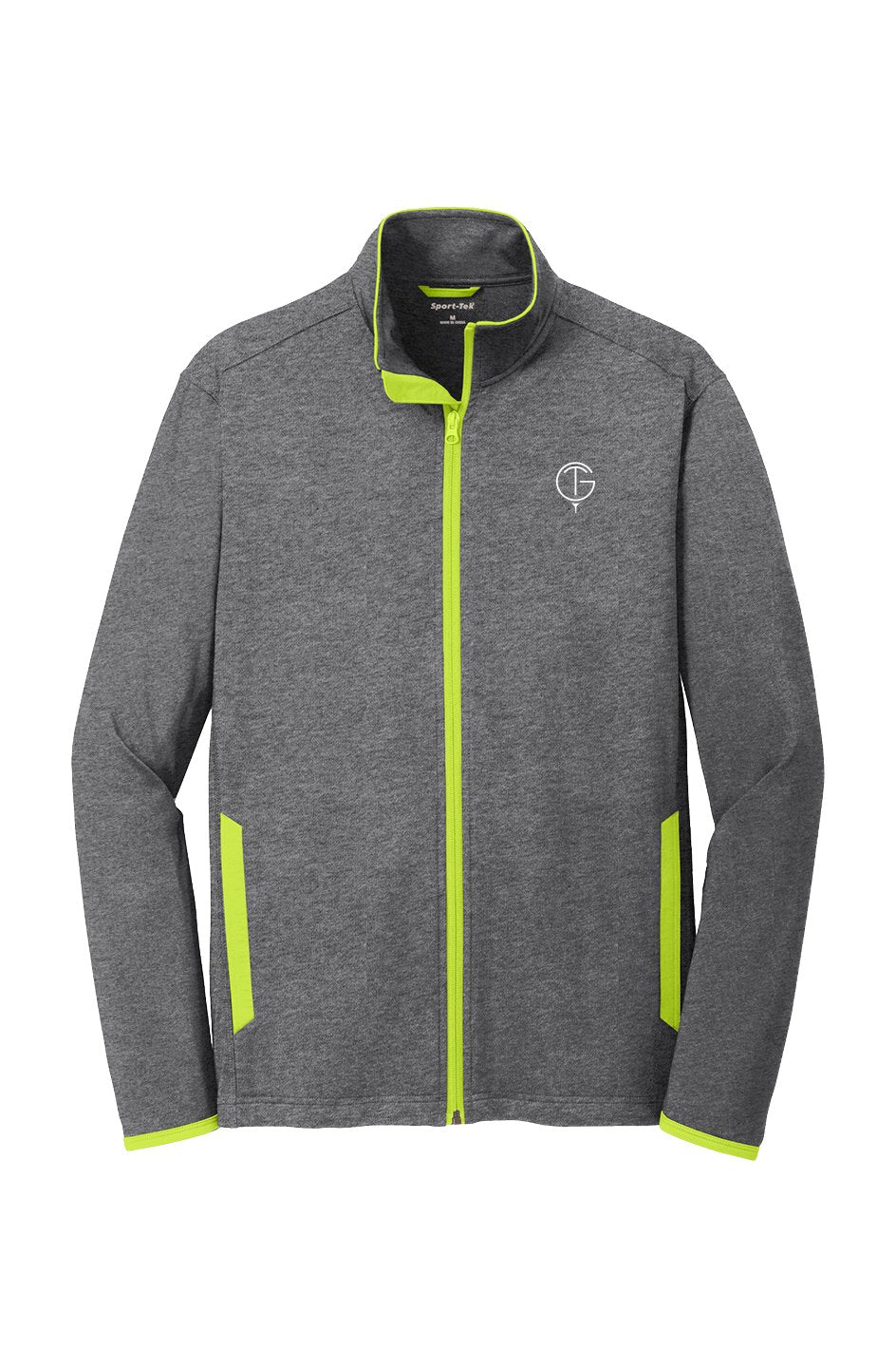 GolfThing Moisture Wick golf jacket in grey and light green with moisture-wicking fabric and full zip design