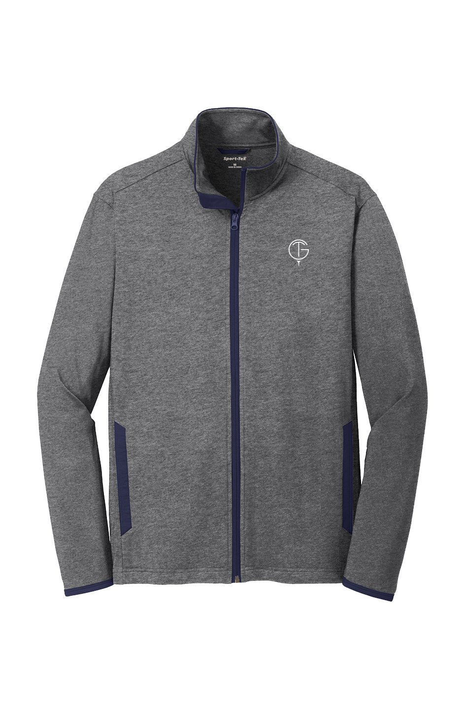 Grey and navy GolfThing Moisture Wick golf jacket with full zip and contrast details