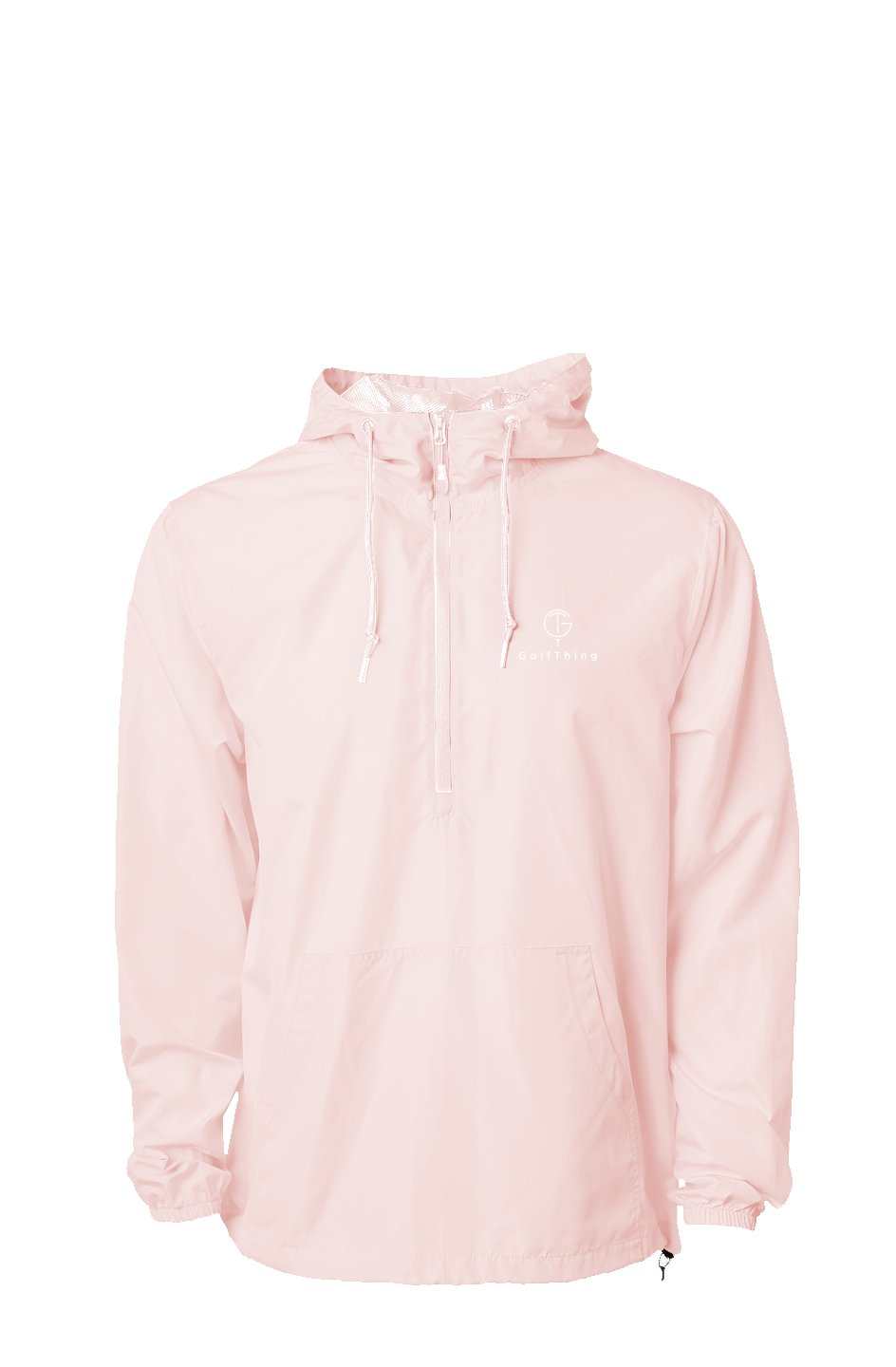 GolfThing lightweight salmon windbreaker with mesh-lined hood and kango pocket for golf and outdoor activities