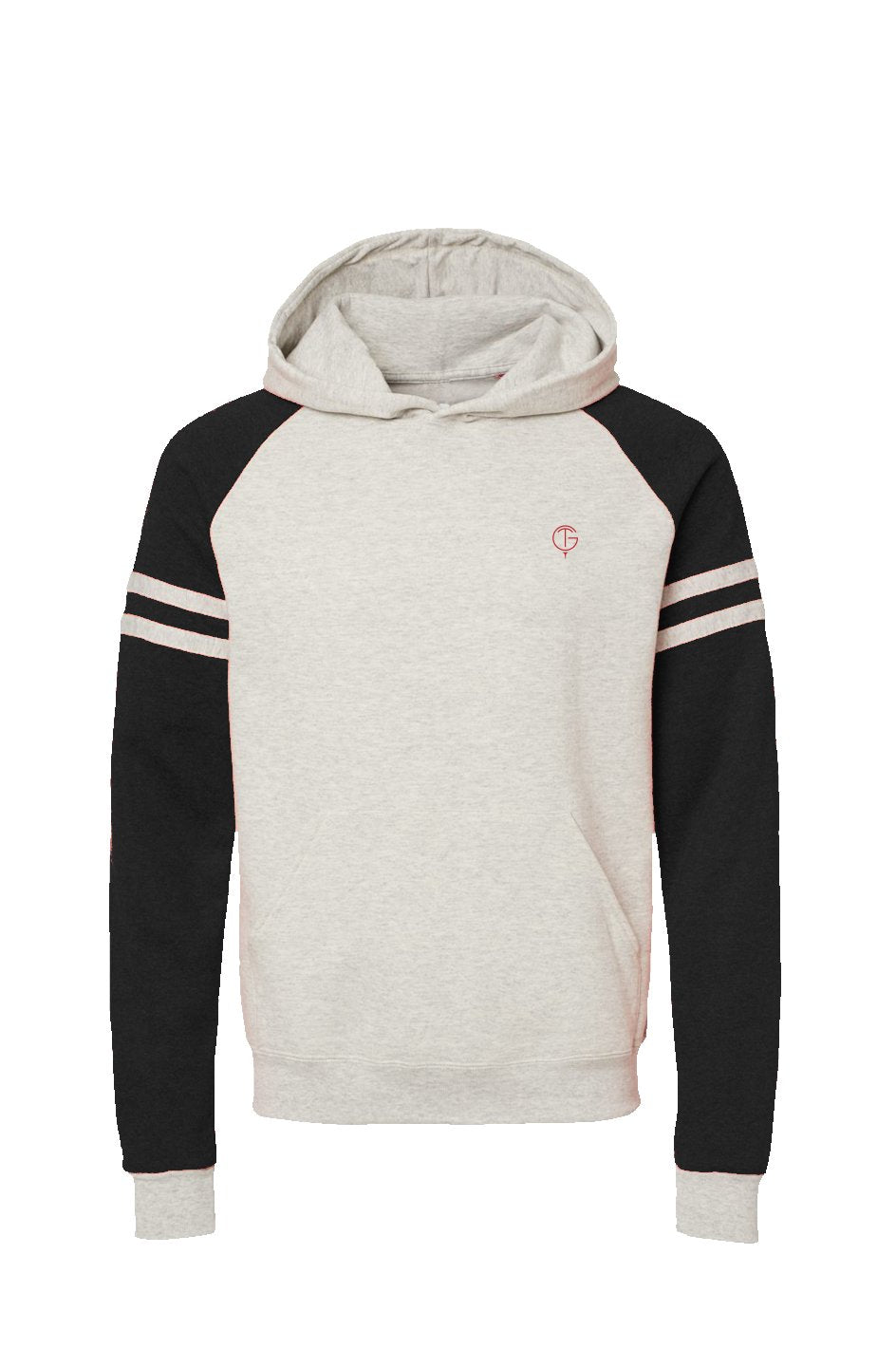 GolfThing LinksPro grey black golf hoodie with varsity stripes and pouch pocket