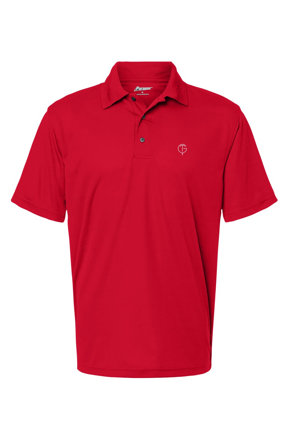 Red GolfThing DriFit golf polo shirt with moisture-wicking and UPF 30 protection features