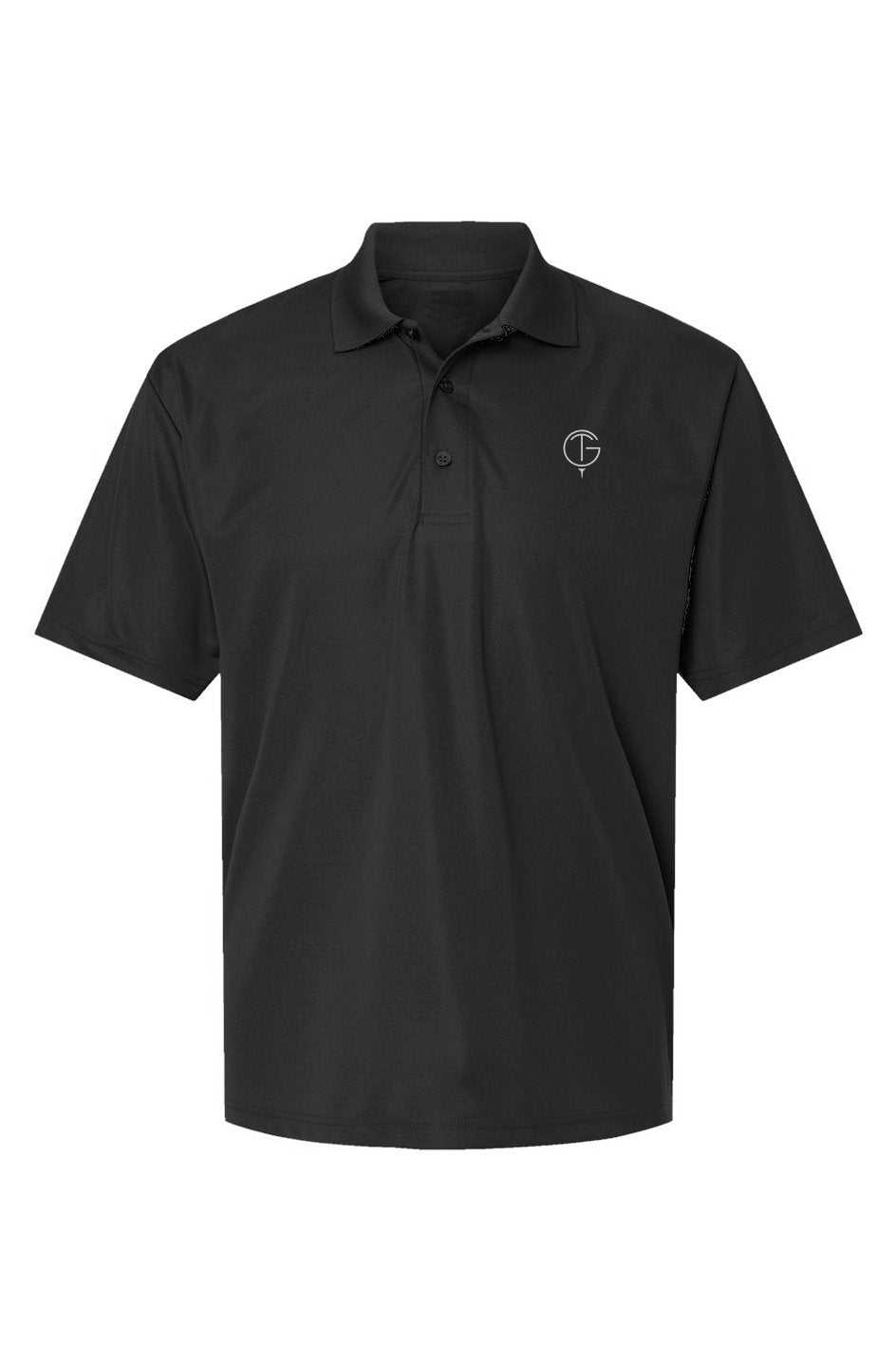 Size chart for GolfThing 360° Tech-Stretch Polo in inches with performance features and benefits overview