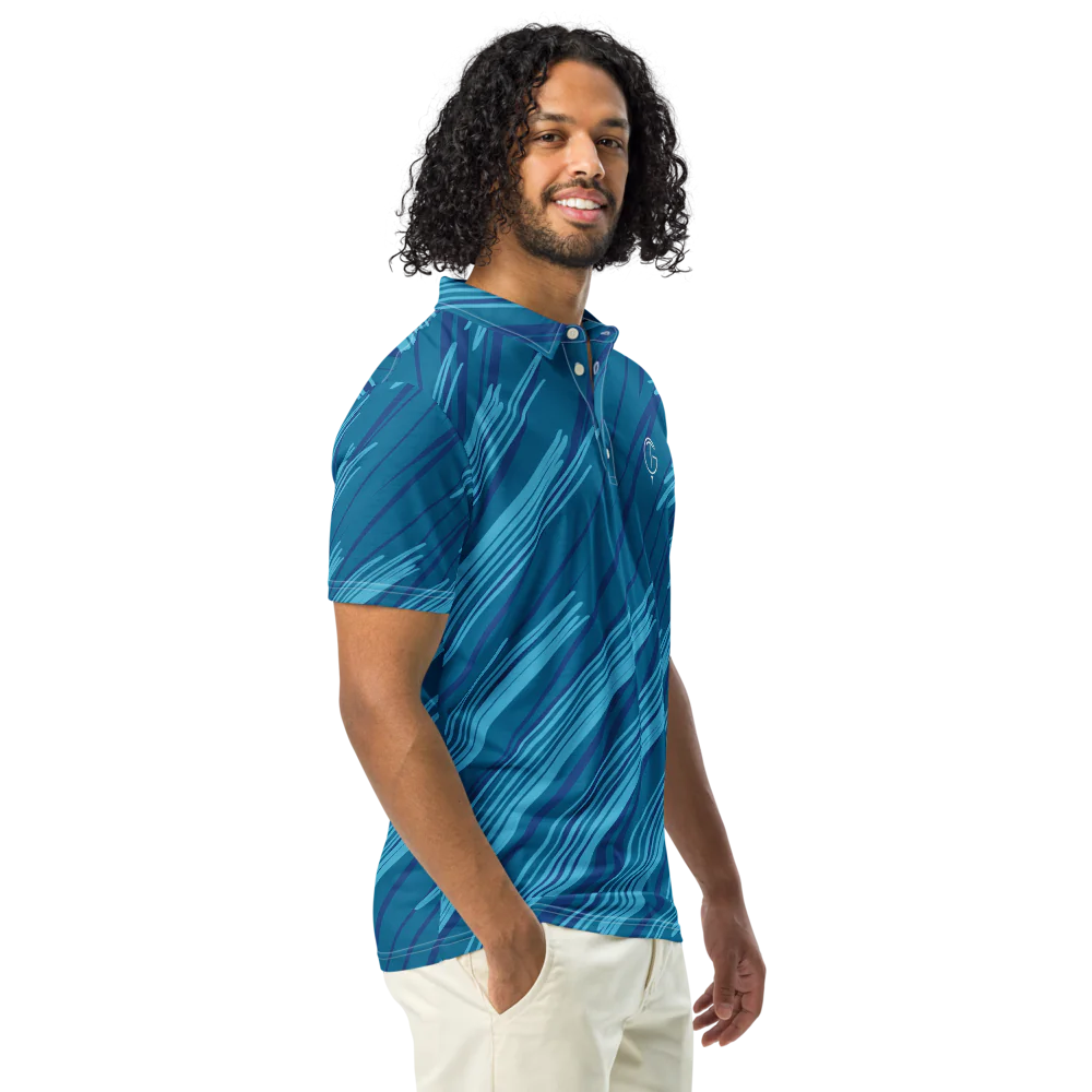 GolfThing Golf Polo Shirt Blue- All-Over Print Slim Fit Polo Shirt