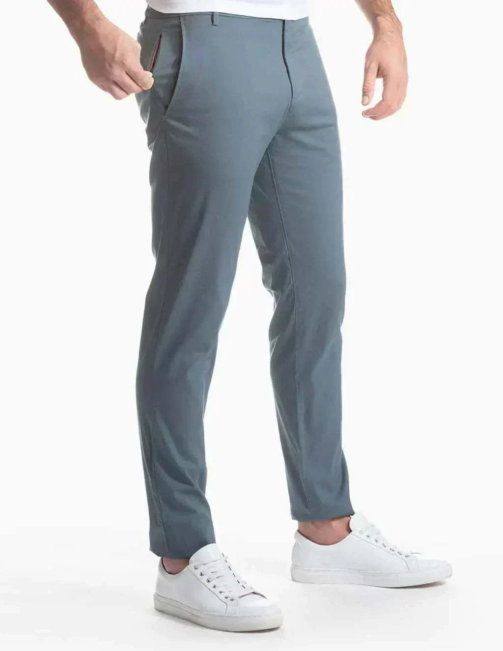 Men wearing GolfThing soft-cotton stretch slim fit golf trousers on a golf course