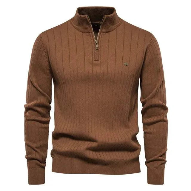 Brown GolfThing High-Quality Club Knit golf sweater with ribbed collar and knit pattern