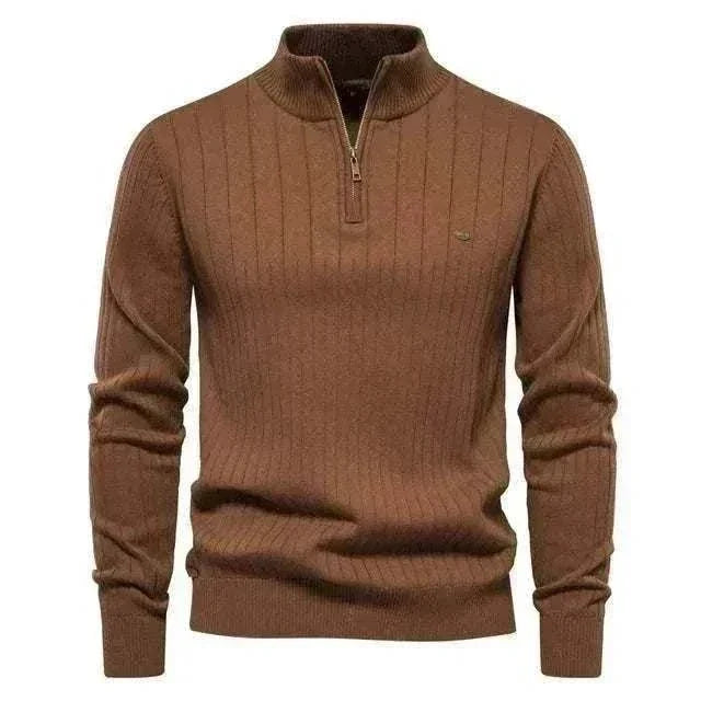 Brown GolfThing High-Quality Club Knit golf sweater with ribbed collar and knit pattern