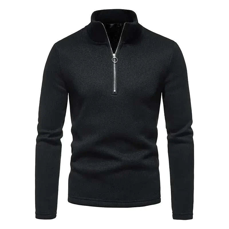 Men's GolfThing Essential quarter zip sweater in black with high collar and full zipper for warmth and style