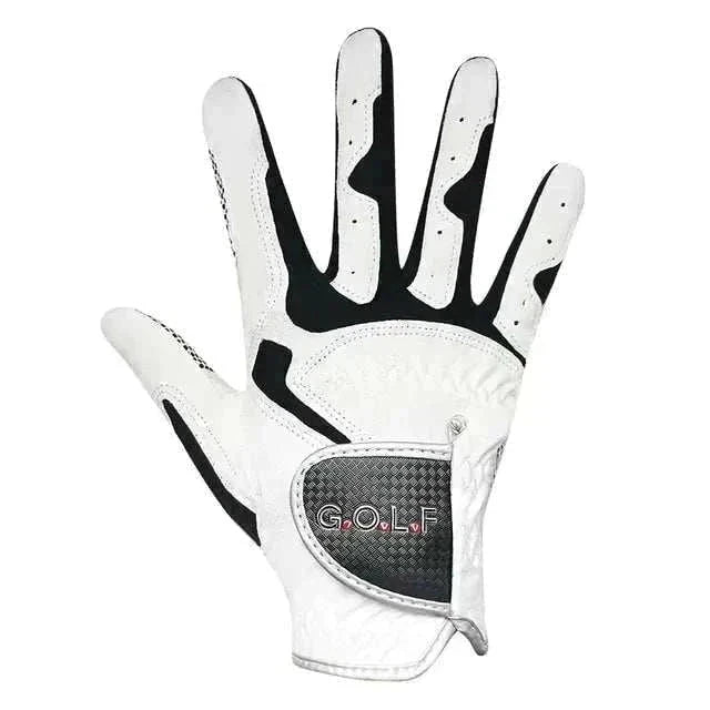 Men's white golf glove with improved grip for right hand