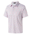 GolfThing Print Pattern Golf Polo Shirt - White Navy