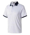 GolfThing Print Pattern Golf Polo Shirt - White Navy