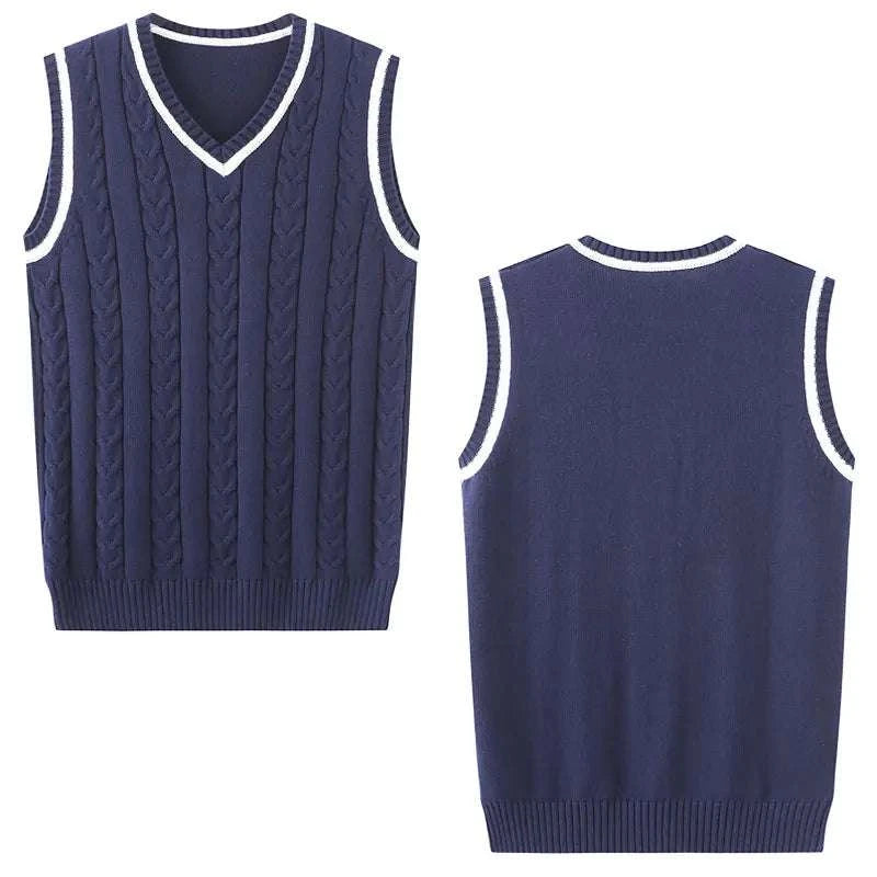 Blue men's golf knitted sweater vest with V-neck and sleeveless design
