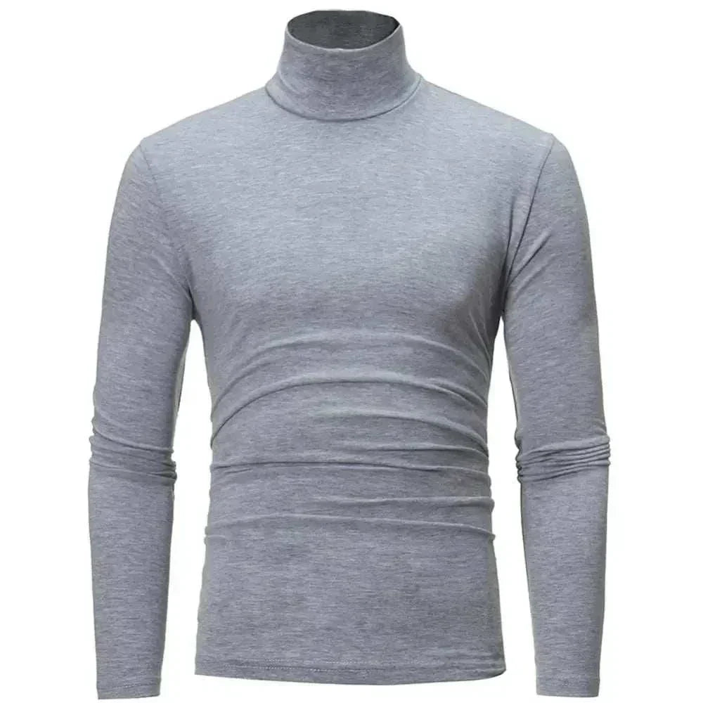 Mens grey roll neck jumper in grey with long sleeves and fitted design