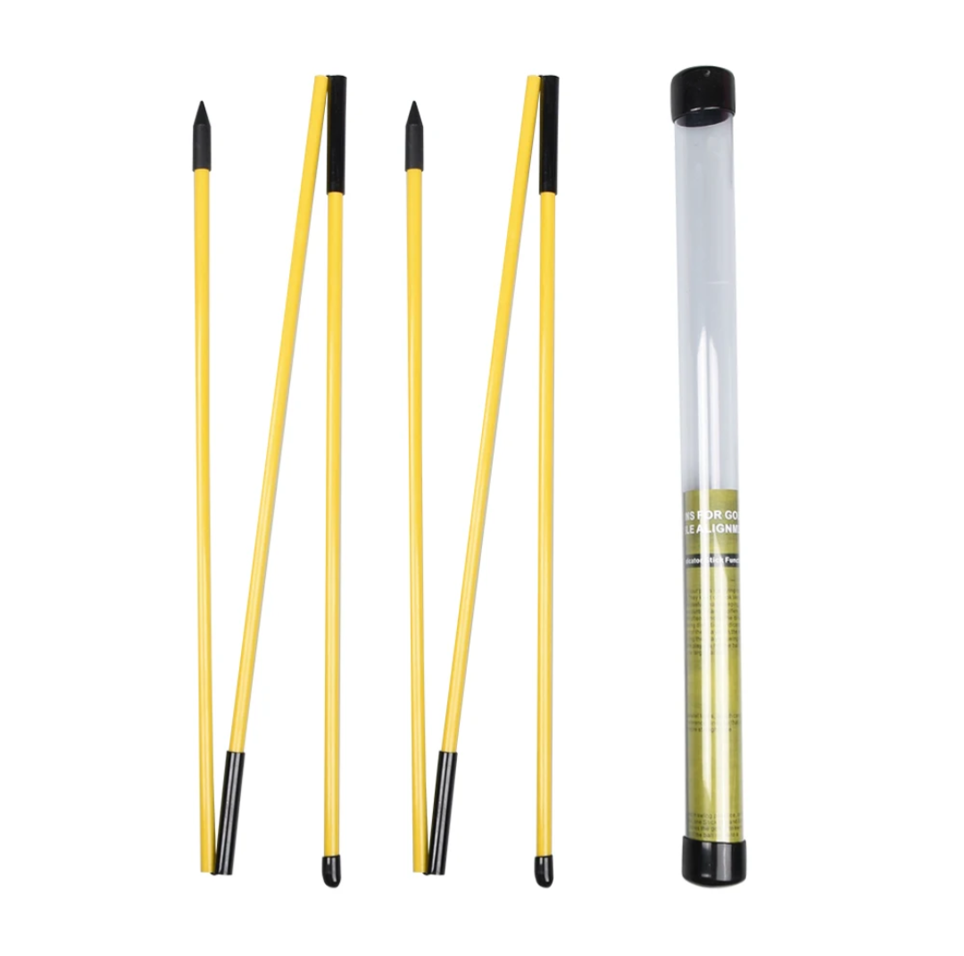 Two blue collapsible golf alignment sticks for portable golf practice and swing improvement