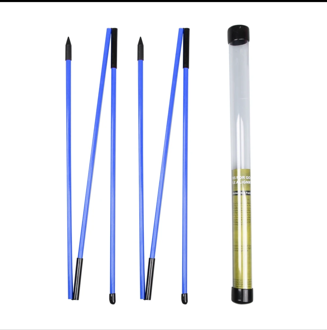 Two yellow collapsible golf alignment sticks for practice and training