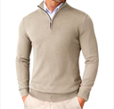 Beige Men's Heritage Quarter-Zip Slim Fit Pullover for golf with lightweight stretch fabric