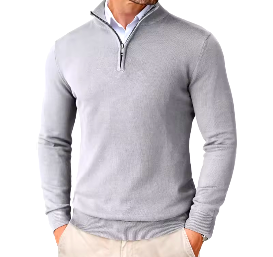 Men's Heritage Quarter-Zip slim fit light grey pullover for golf