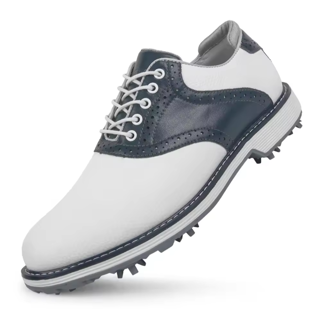 Men s GolfThing Classic Soft Spike Golf Shoes White Navy
