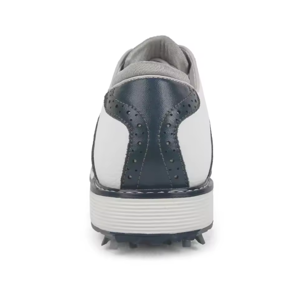 GolfThing Men's Classic Soft Spike Golf Shoes - White & Navy