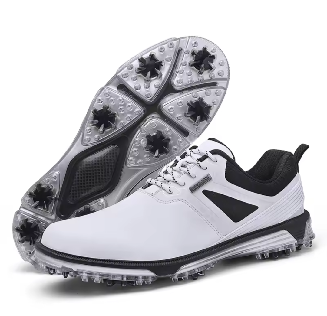 Men's GolfThing Fitness Softspike Golf Shoes in white with superior traction and water-resistant design