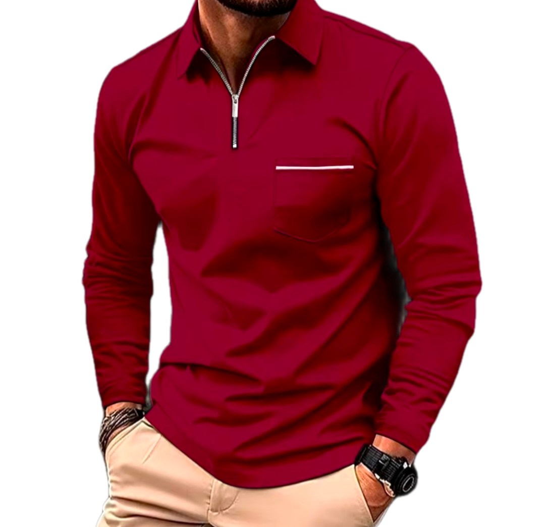 Red Men's GolfThing Slim Fit Quarter Zip Golf Sweater with chest pocket and modern design