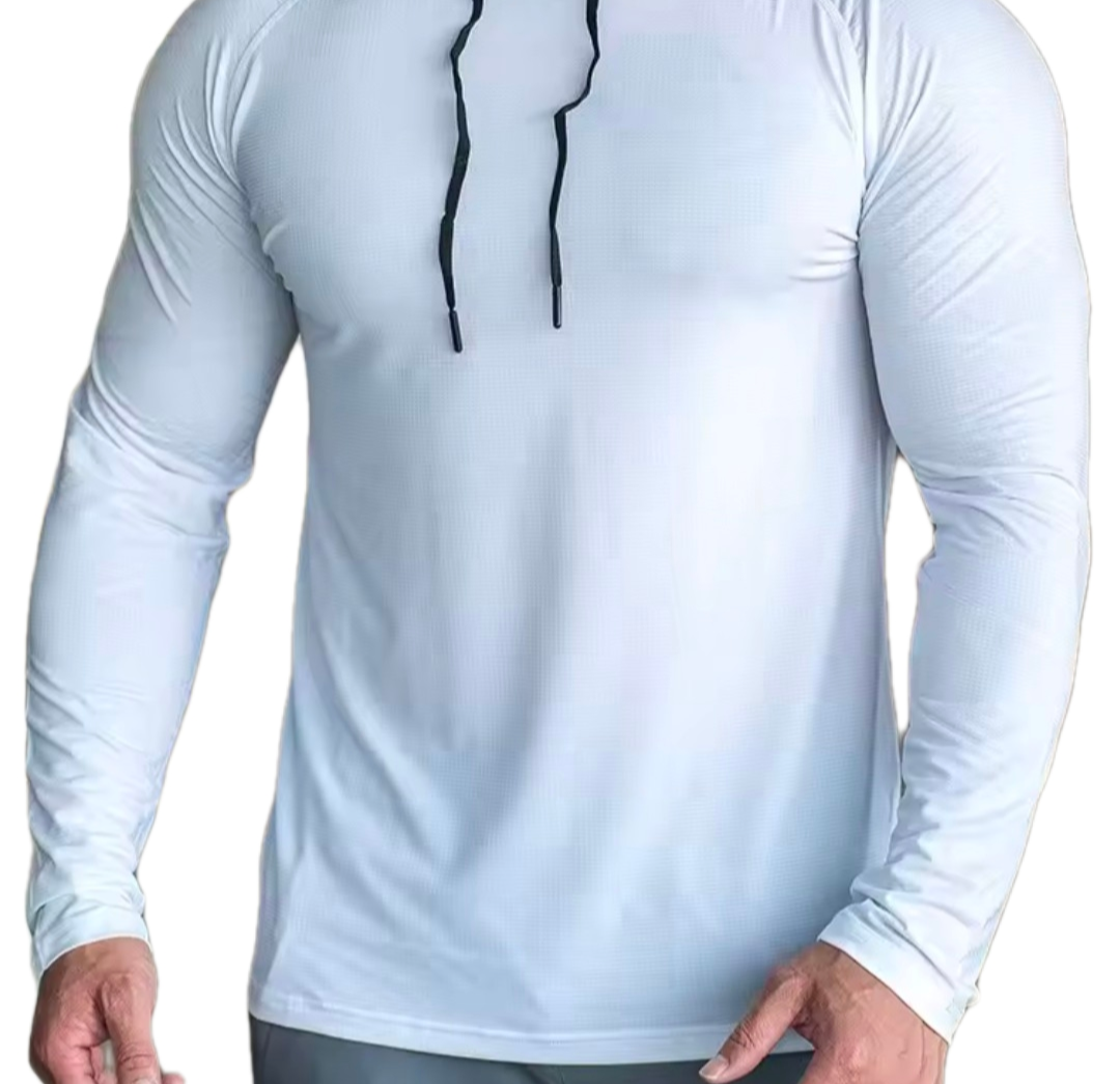 Slim fit navy GolfThing golf hoodie made of lightweight technical knit with elastic cuffs and adjustable hood