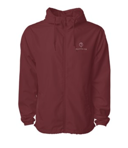 Maroon GolfThing Waterproof Full Zip Golf Windbreaker with lightweight, water-resistant fabric and adjustable features.