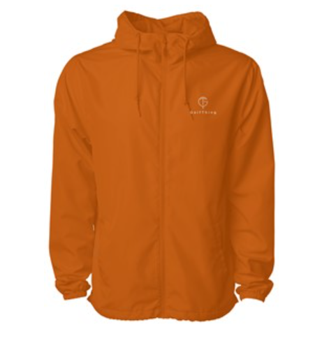 Orange GolfThing Waterproof full zip golf windbreaker jacket designed for lightweight, water-resistant protection.