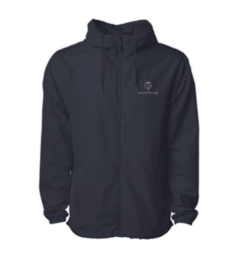 GolfThing Waterproof full zip golf windbreaker in classic navy with water-resistant fabric and adjustable features
