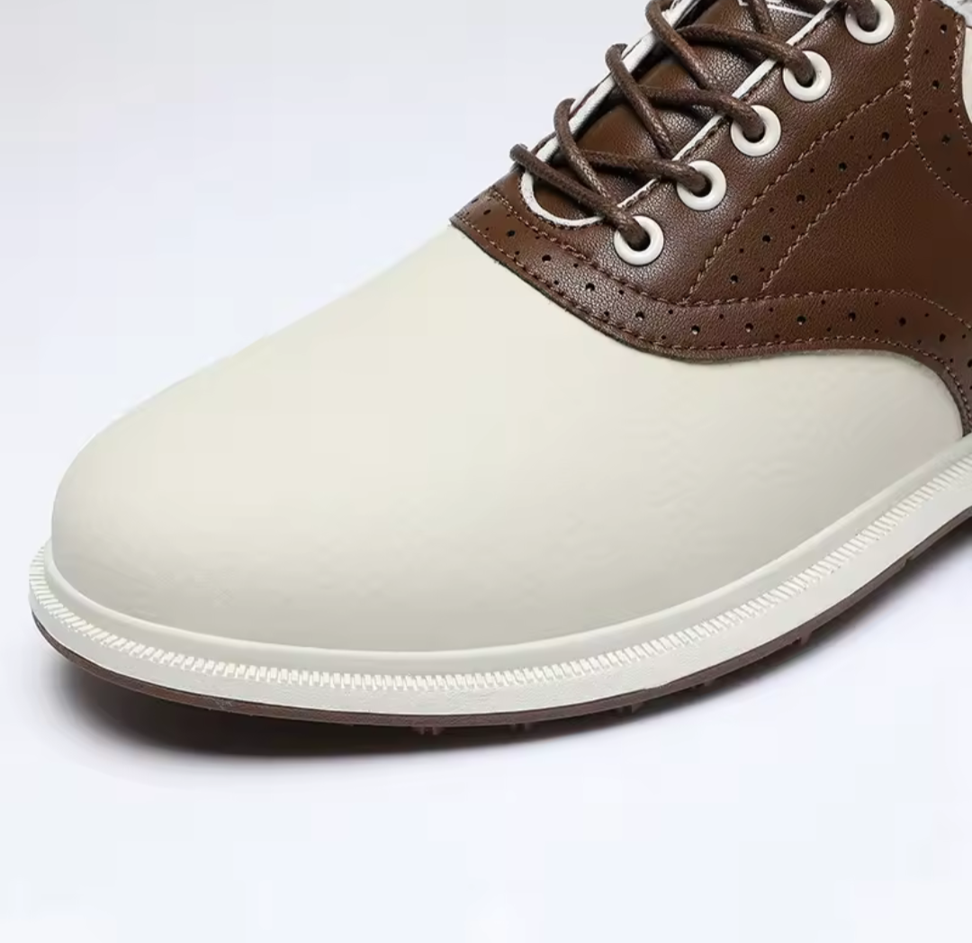 GolfThing Classic Golf Shoes - Soft Sole White & Brown