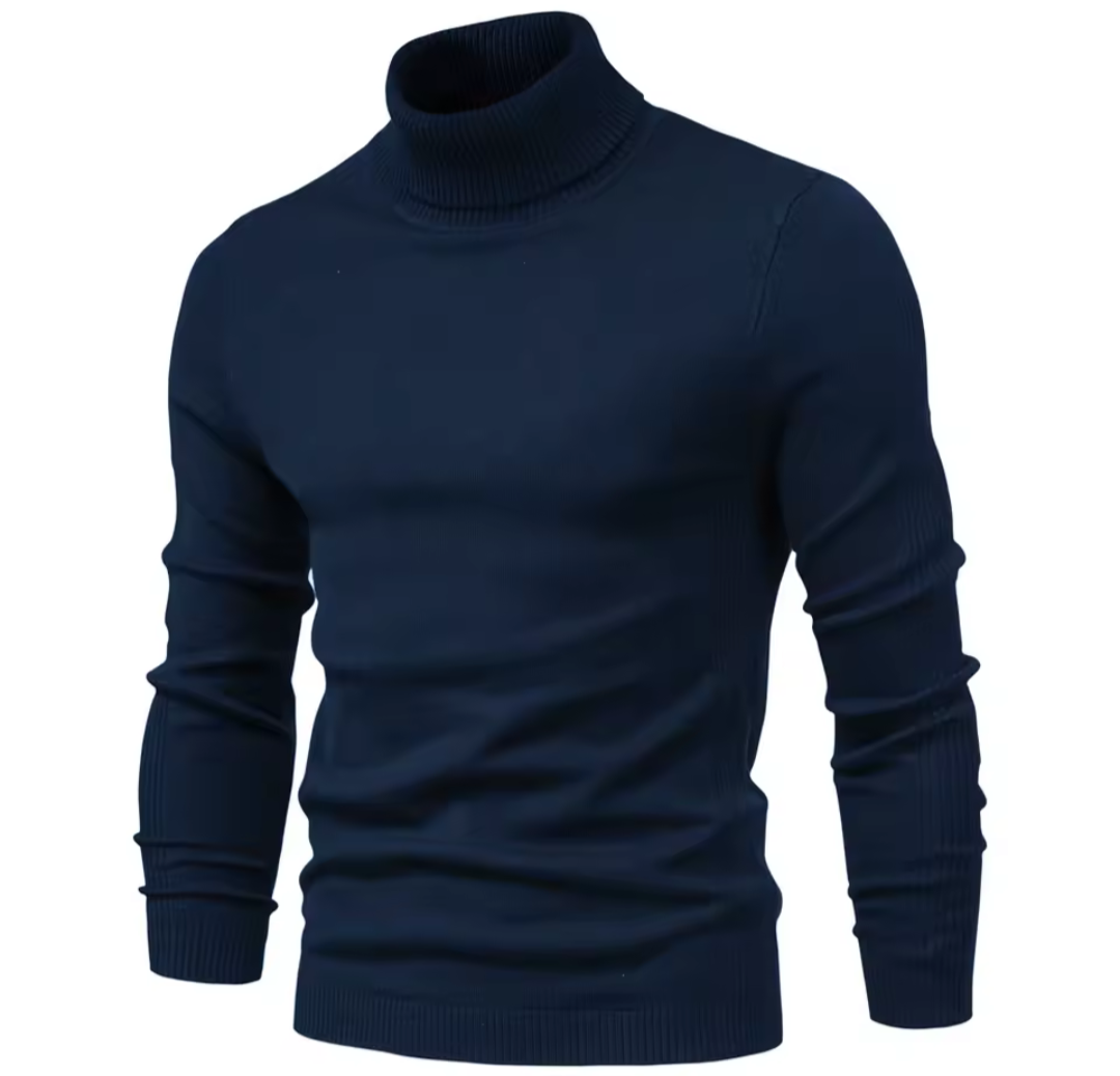 GolfThing Roll-Neck Sweater pullover in navy blue, lightweight and breathable golf sweater with a sleek roll-neck design.