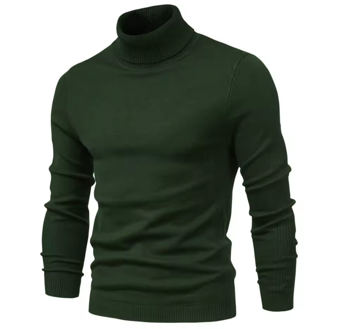 Forest green GolfThing Roll-Neck Sweater pullover with a sleek, tailored fit and ribbed cuffs, hem, and collar.