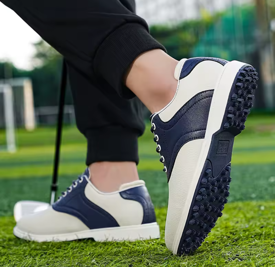 GolfThing Classic Brogue Golf Shoes - Trainer Style White Navy