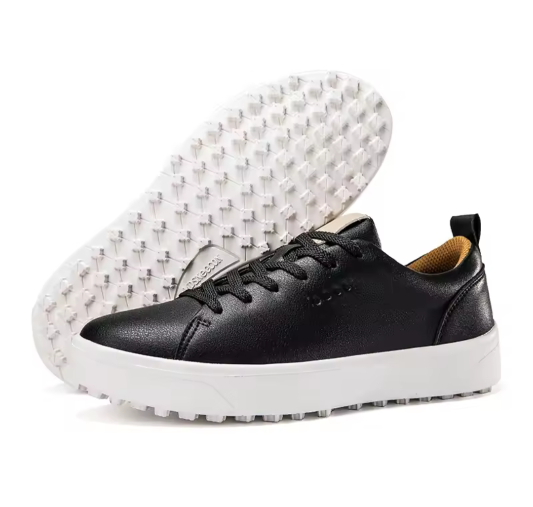 Black GolfThing Golf Trainer men's golf shoe with breathable mesh and spikeless sole