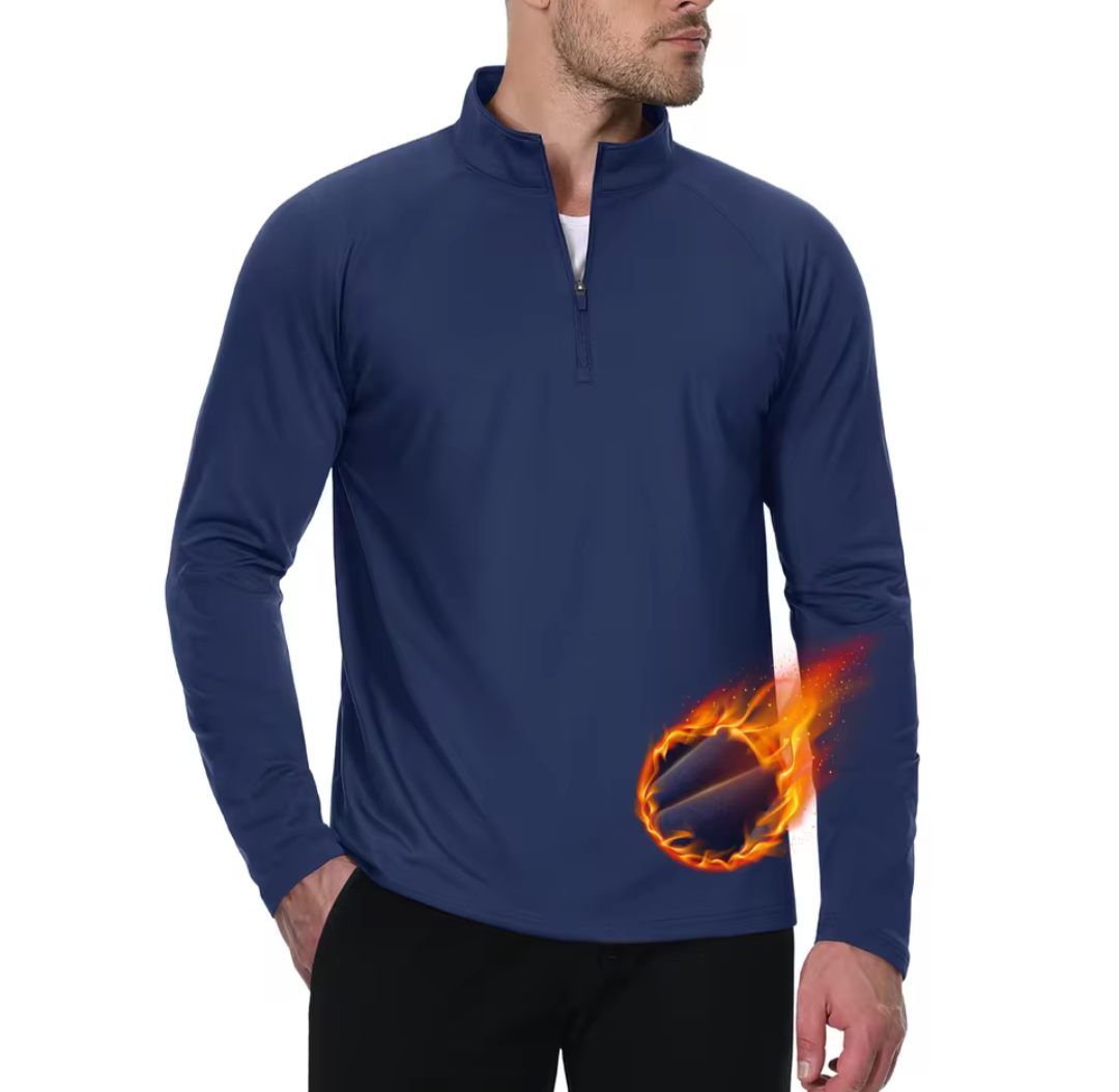 GolfThing Moisture Wick quarter zip thermal golf sweater in navy with moisture-wicking fabric and stretch performance