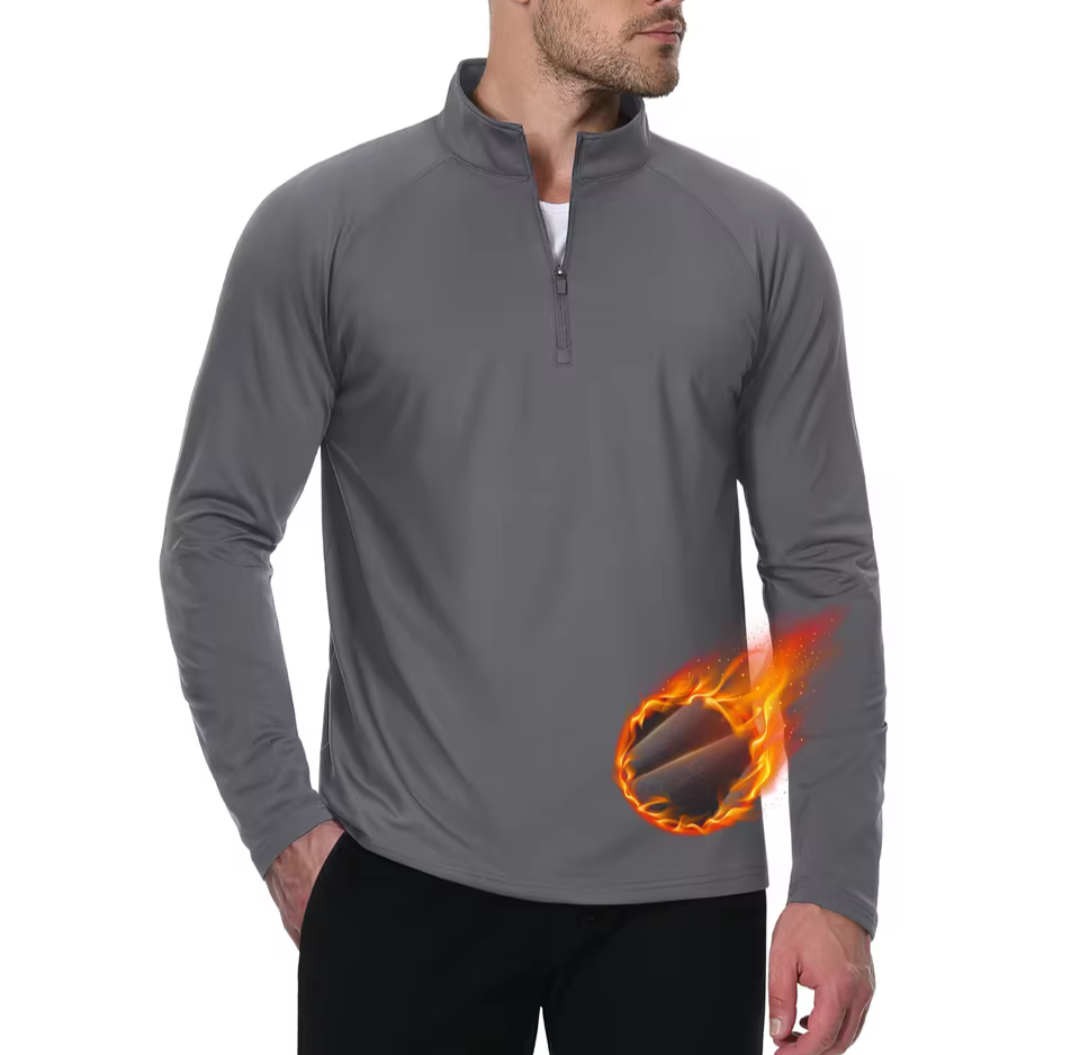 Dark grey GolfThing Moisture Wick quarter zip thermal golf sweater with moisture-wicking fabric and stretch performance