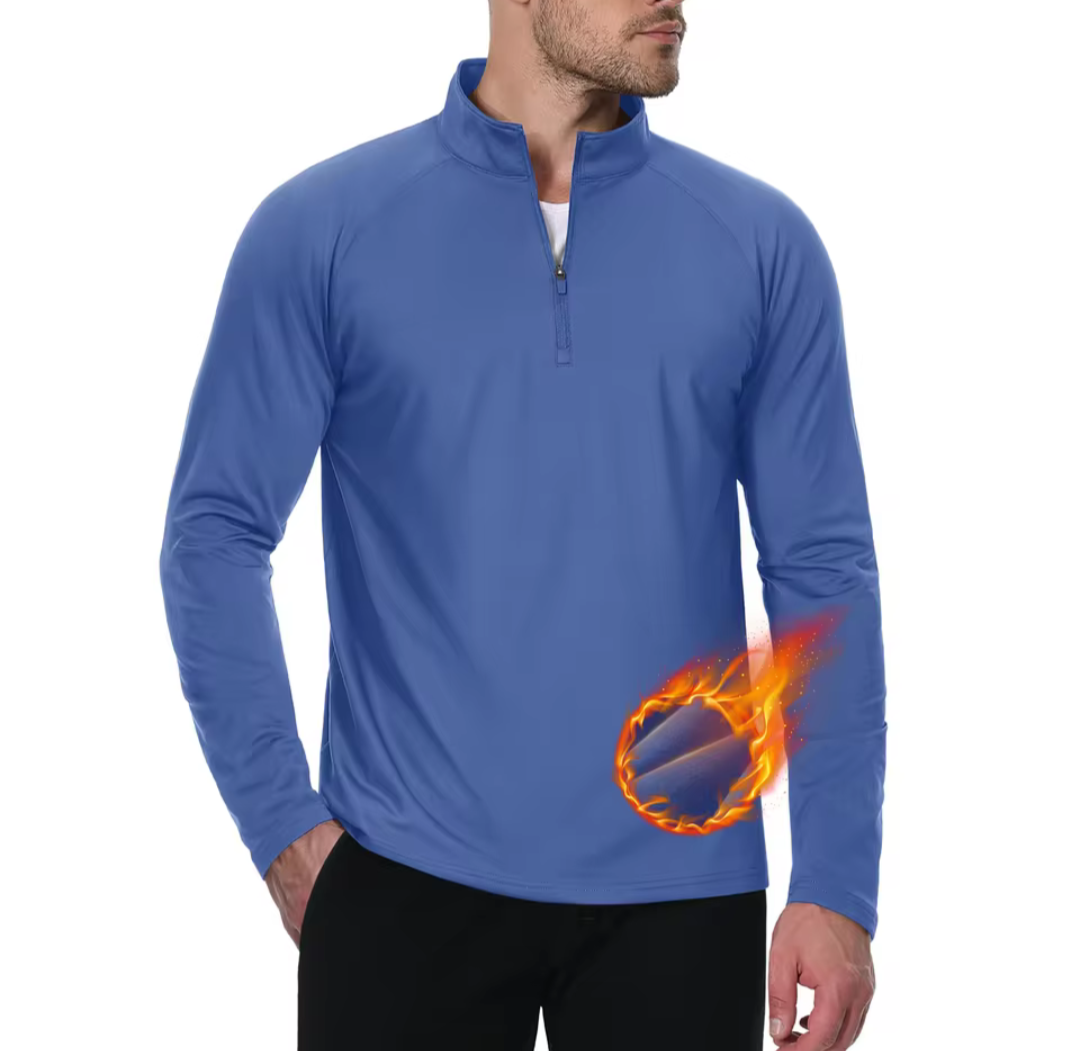 Blue grey GolfThing Moisture Wick Quarter Zip Thermal Golf Sweater with moisture-wicking and thermal insulation features