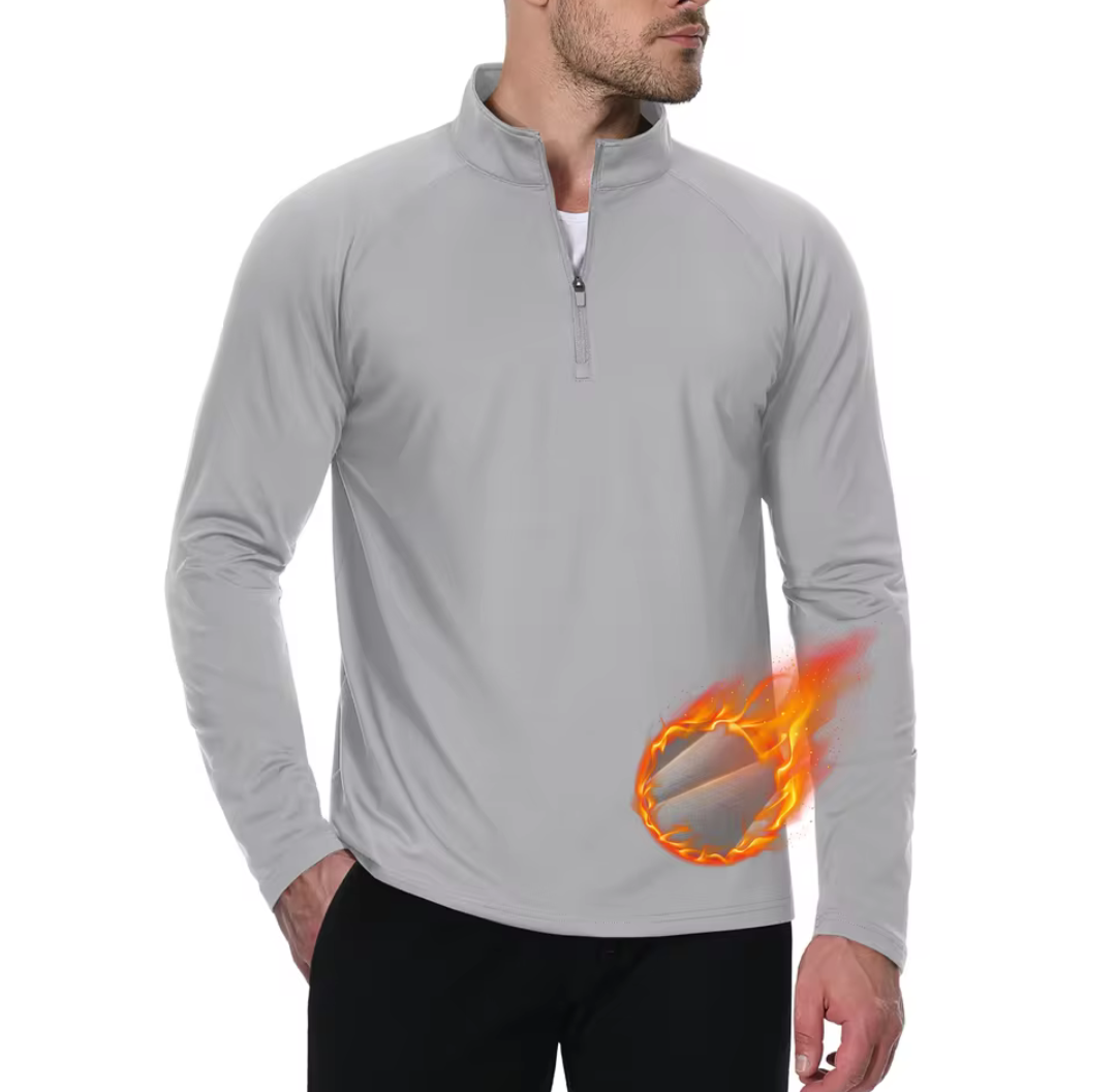 Light grey GolfThing Moisture Wick Quarter Zip Thermal Golf Sweater with moisture-wicking and stretch performance features